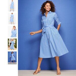 TALBOTS | Blue White Classic Poplin Shirtdress Vertical Stripe 6